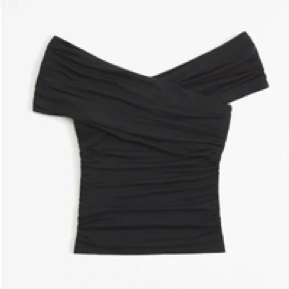 Abercrombie & Fitch Women’s Off The Shoulder Ruched Wrap Top Size Small Black - Picture 2 of 7